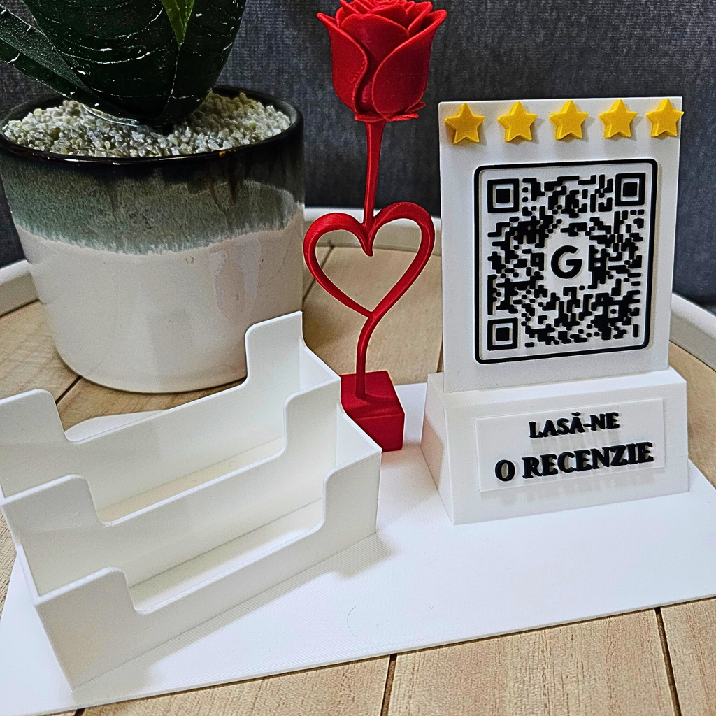 Stand Recenzii Google cu Suport Cărți de Vizită și QR Code Personalizat