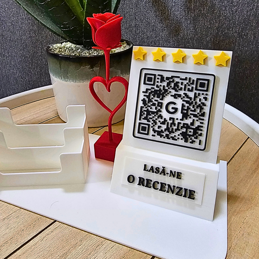Stand Recenzii Google cu Suport Cărți de Vizită și QR Code Personalizat
