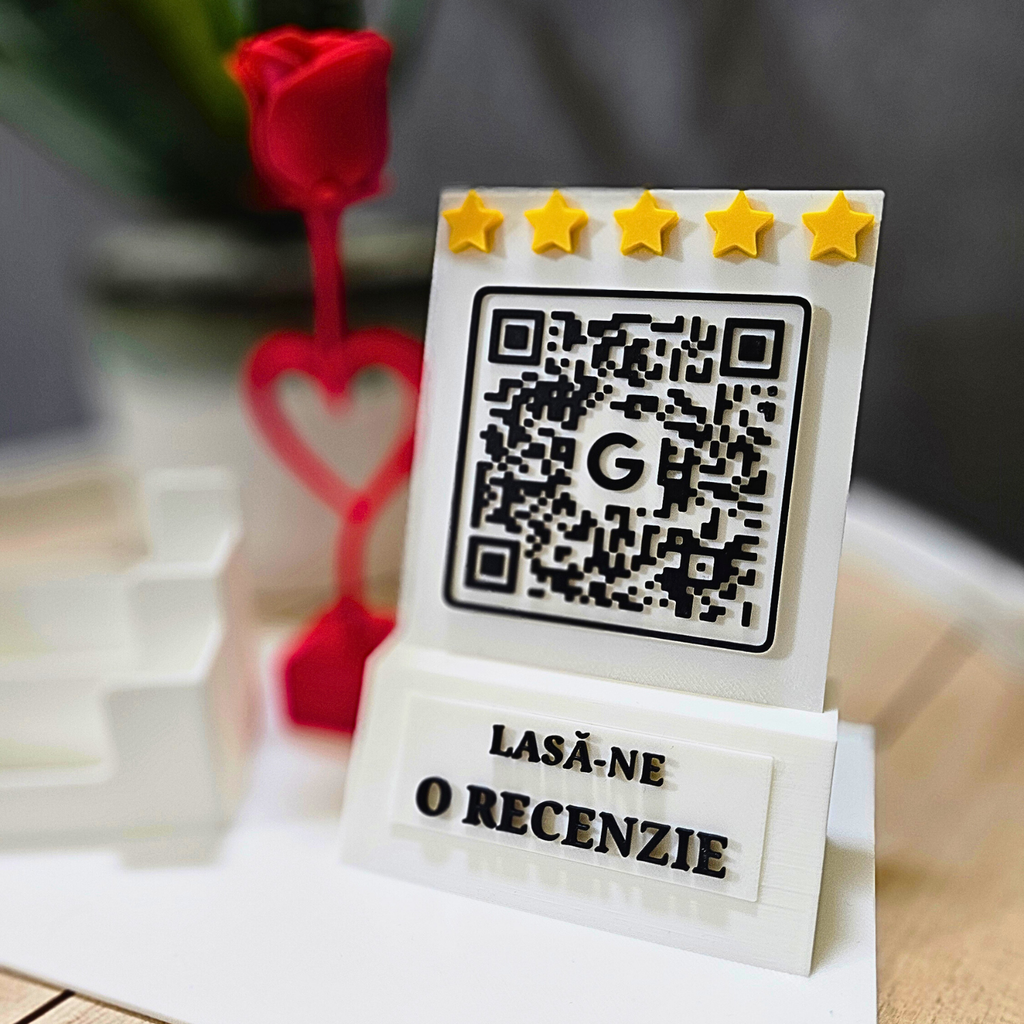 Stand Recenzii Google cu Suport Cărți de Vizită și QR Code Personalizat