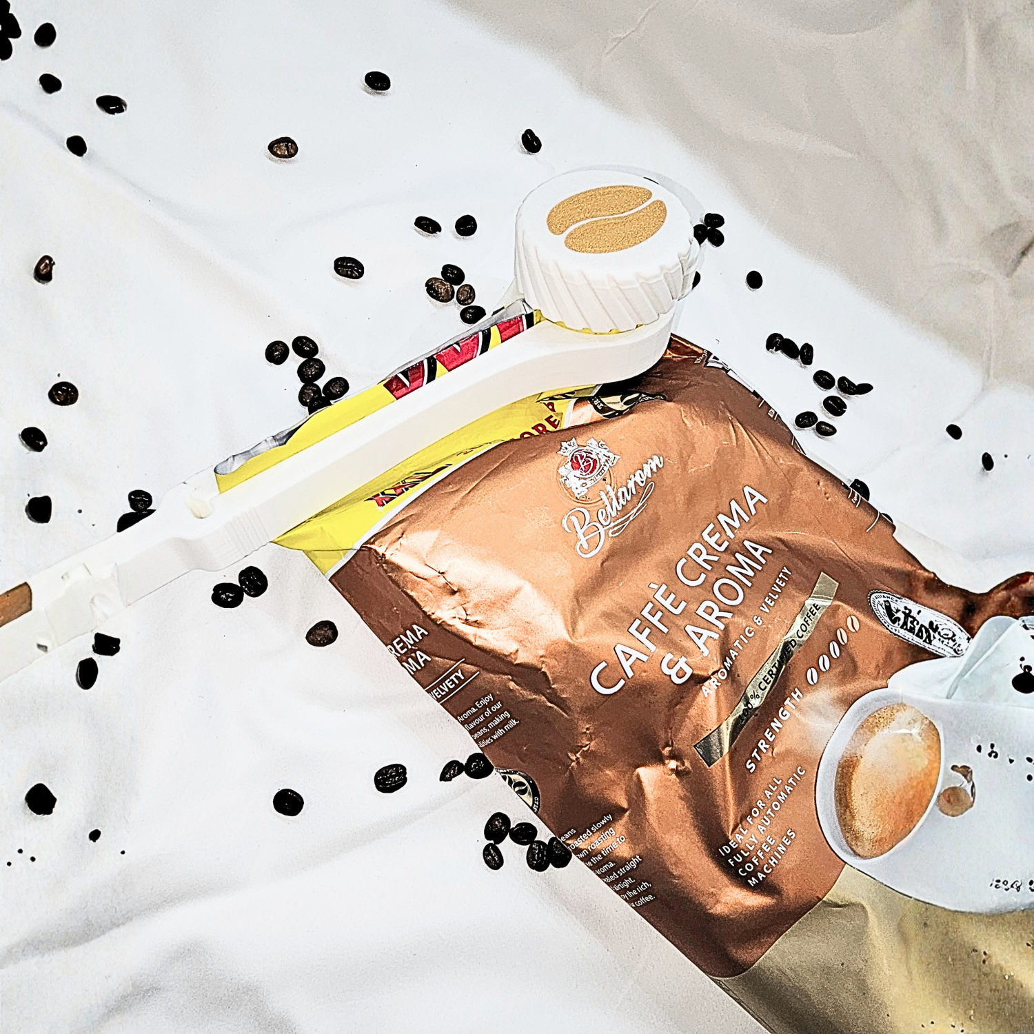 Clips etanș pentru pungi de cafea boabe cu capac dozator, Reutilizabil