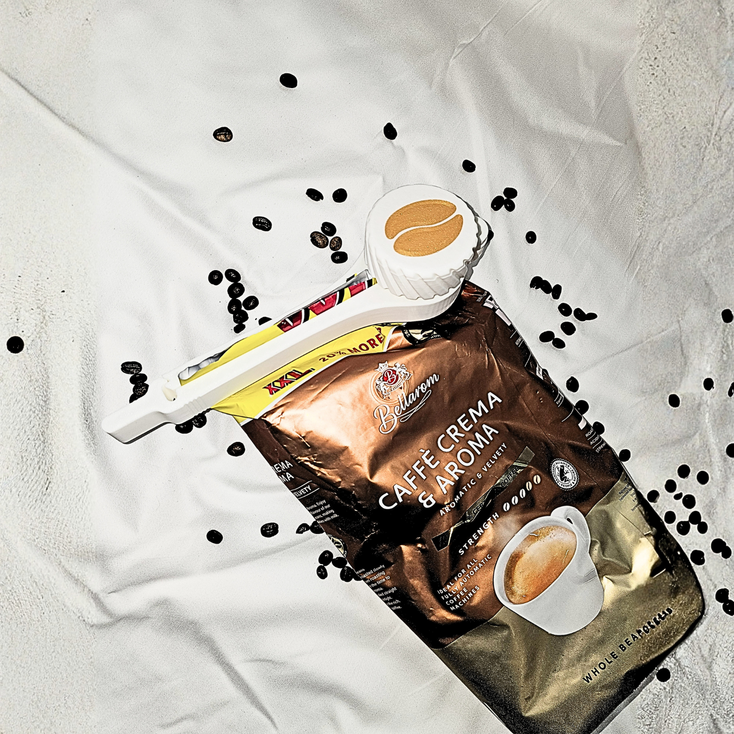 Clips etanș pentru pungi de cafea boabe cu capac dozator, Reutilizabil